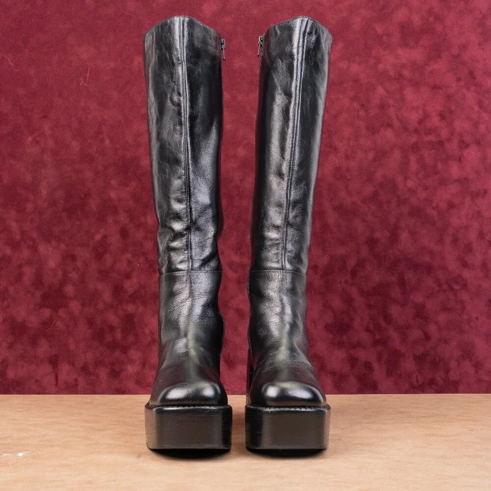 Jeffrey Campbell Women Black Leather The Band Retro 90s Y2K Platform Boots sz 9. - Picture 2 of 9